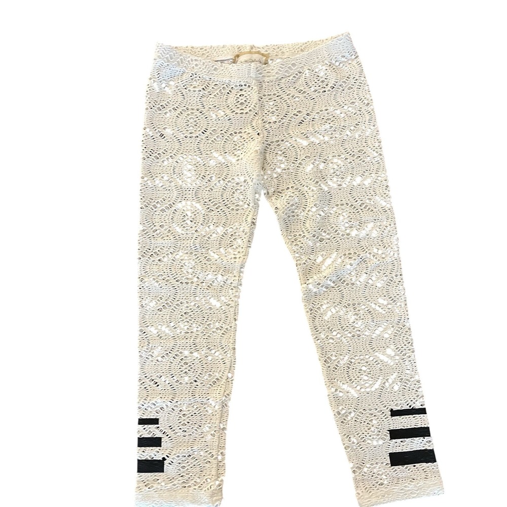 Elisa Cavaletti Lace Leggings Womens Small White Italian Crochet Stripe